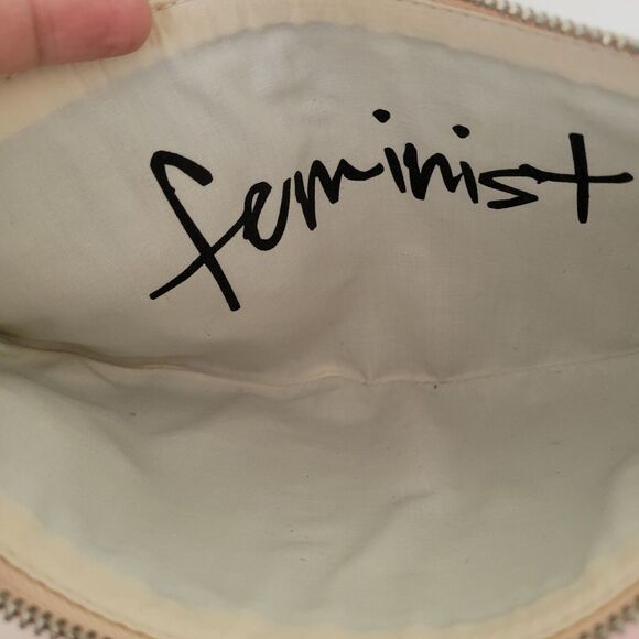 Rebecca Minkoff X By Rosie Jane Feminist Leather Tan Pink Wristlet Zip Half Moon - Picture 7 of 9